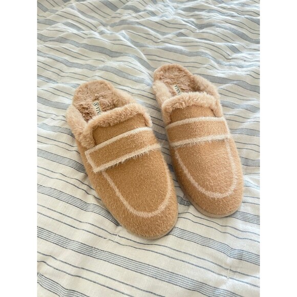 VIVAIA Round Toe Fluffy Mule Slippers in Khaki Brown Women’s Size 39 - Picture 2 of 10